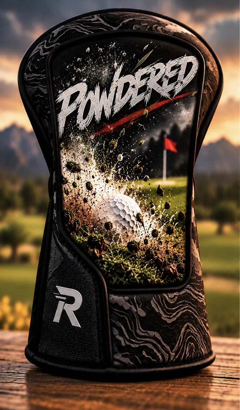 POWDERED patch on a black headcover